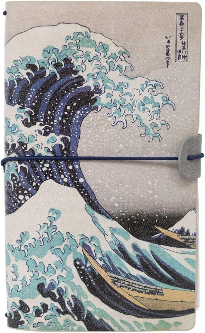 Kokonote Travelers Notebook Japanese Hokusai| Travel Pocket Notebook | Travel Journal For Women | Gifts For Travelers | Cute Small Notebook | 7.3 x 4 Inches | 80 Sheets PU Leather Journal