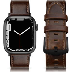 EDIMENS Leather Bands Compatible with Apple Watch 46mm 45mm 44mm 42mm(Series 1 2 3) Band Men Women, Vintage Genuine Leather Wristband Replacement Band Compatible for Apple Watch iwatch Series 10 9 8 7 6 5 4 SE2 SE