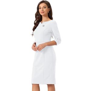 Allegra K Work Dress for Women 3/4 Sleeve Boat Neck Back Slit Sheath 2026 Professional Bodycon Business Casual Dresses M