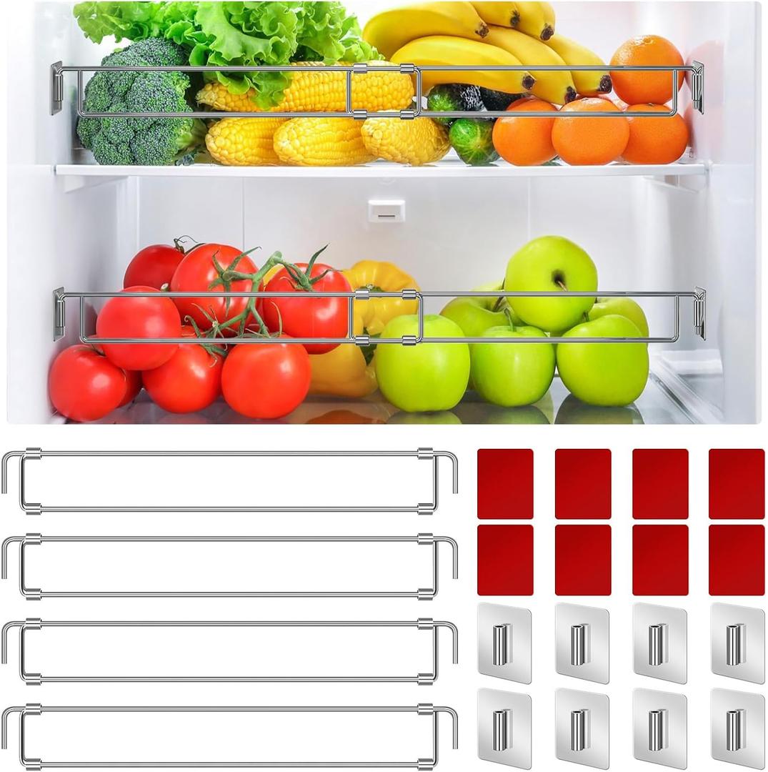 Adevar RV Refrigerator Bars, 4 Pack RV Refrigerator Tension Rods 12.2-22.24 Inch Adjustable Stainless Steel Fridge Accessories Prevent Spills for Camper Travel Kitchen Medicine Cabinets Bookshelf