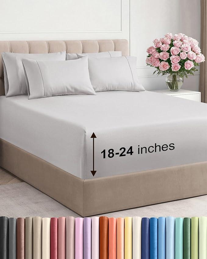 Extra Deep King Sheet Set - 6 Piece Breathable and Cooling Sheets - Hotel Luxury Bedding for Women, Men, Kids & Teens - Easy & Secure Fit - Soft, Wrinkle Free & Comfy - Extra Deep Pockets - Light Grey