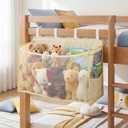 Beeveer Stuffed Animal Organizer for Bedside, Large Capacity Plush Toy Storage with Mesh Front, 2 Side Pockets & Reinforced Support, Hanging Toy Organizer Saves Floor Space for Kids Bedroom, Beige