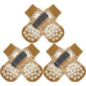 EXPAWLORER Anti-Slip Dog Socks to Prevent Licking Paws,Dog Shoes for Hot/Cold Pavement,Best Paw Protector Traction Control on Hardwood Floor,Dog Booties for Puppy Small Medium Large Senior Dogs (X-small (6 Count), Beige)