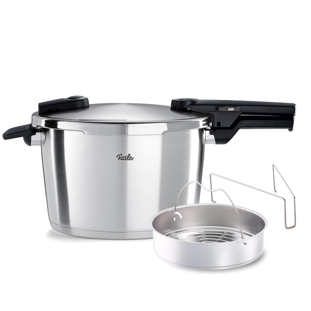 Fissler Vitaquick Premium Pressure Cooker, 8.5 Quart with Steamer Insert and Tripod