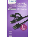 PHILIPS CHARGE 3 in 1 USB CABLE MOBILITY ELITE 6 ft