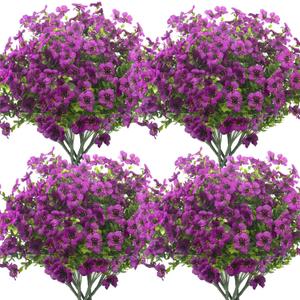 Grunyia 10 Bundles Artificial Flowers Outdoor UV Resistant Fake Flowers No Fade Faux Plants Garden Porch Window Box Decorating (Light Purple)