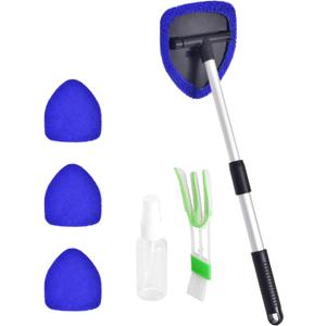 Windshield Cleaner, Car Windshield Cleaning Tool with 3 Reusable and Washable Microfiber Pads and Extendable Handle Microfiber Car Window Cleaner (Blue1)