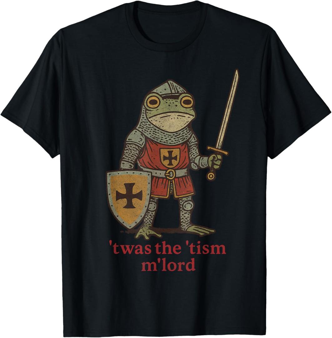 Funny T'was The 'Tism M'Lord Medieval Knight Frog tsim T-Shirt. XL Size
