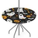 YGPARK Outdoor Fitted Round Table Cloth with Umbrella Hole, Halloween Ghosts Circle Elastic Tablecloth 36"-44" Waterproof Zipper Patio Table Cover for Picnic Camping Party Halloween Decoration