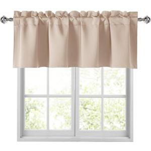 JIUZHEN Beige Valances for Windows Rod Pocket Room Darkening Small Window Curtains for Kitchen/Bathroom, 42" W x 12" L, 1 Panel