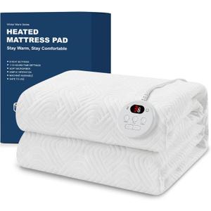 Heated Mattress Pad Full Size - Embossed Electric Mattress Pad Cover Single Control - 1-10 Hours Auto Shut Off Bed Warmer with Deep Pocket White