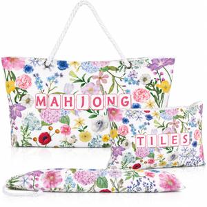 Bornerwhite 3 Pcs Empty Mahjong Bag Set for Tiles and Racks American Mahjong Case Travel Bag Tote Carrying Bags Cute Mah Jong Accessories Mahj Rack Storage Bags Carrying Case(Floral)