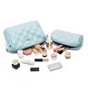 BOYATU Travel Makeup Bag Cosmetic Pouch: 2 Pcs Set Waterproof Vegan Leather Cosmetic Bags for Women - Cute Quilted Skincare Make up Toiletry Bag for Girl (04-Blue)