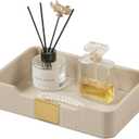 Valet Tray Desktop Storage Organizer, PU Leather Catchall Bedside Vanity Tray with Brass Accents Block Nightstand Organizer for Keys Watch Wallet Phone, Decorative Nightstand Storage (Beige)