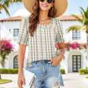 Womens Ruffle Trim Sleeve Summer Tops Square Neck Button Casual Loose T Shirts Blouses 2026 Trendy Clothes (S)