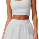 Women 2 Piece Tennis Dresses High Waisted Pleated Skirt Sets Sleeveless Racerback Padded Crop Top Seamless Golf Outfits (L)