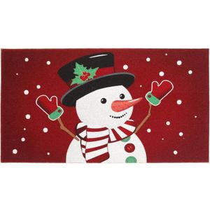 Tinideya Christmas Welcome Front Doormat, Xmas Non Slip Outdoor Mat Rug with Christmas Snowflake Decoration Pattern for Farmhouse Home Entrance Decor Yard Floor Patio, 17 x 30 Inches (Snowman)