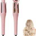 TANSHINE Automatic Rotating Curling Iron,1.25 Inch Ionic Curling Wand with 3 Temp,Hair Waver with Anti-Scald Design, Dual Voltage Hair Curler, Ceramic Coating for Travel,32mmBarrel,Pink