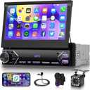 Single Din Flip Out Car Stereo Bluetooth 7 Inch Retractable Touch Screen Car Radio 1 Din Mirror Link/FM/EQ USB/Type-C/AUX SWC, Driauto Car Audio Receiver MP5 Multimedia Player with Backup Camera