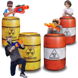 4 Barrels Inflatables, Compatible with Nerf, Laser tag, Birthday Party Activities and Decoration., Medium