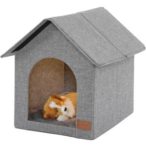 Indoor Dog House for Small Dogs with Soft Cushion - Semi-Enclosed Warm Cave Bed for Pets Up to 15.7" Long