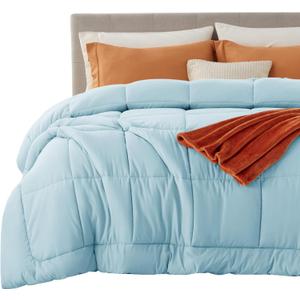 Bedsure Comforter Duvet Insert - Quilted Comforters King Size, All Season Duvet, GentleSoft Down Alternative Bedding, with 8 Tabs, Gifts for Women/Men, Light Spa Blue, King 90 x 102 Inches
