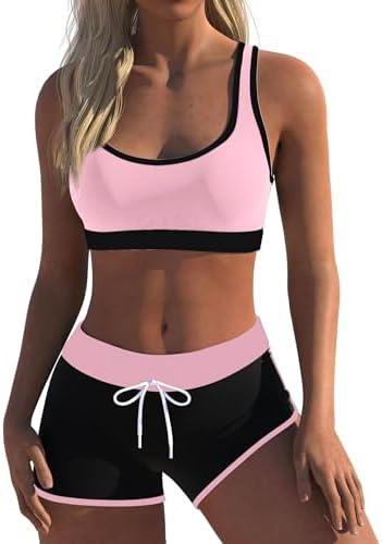 Wenly zeng Womens Sport Two Piece Swimsuits Racerback Tops Boyshort Bottom S