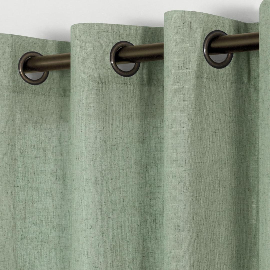 KOUFALL Light Green Curtains for Living Room 96 Inches Long, Sheer Grommet Linen Cottagecore Curtains Drapes, Pale Green (52"W x 96"L (Pack of 2))