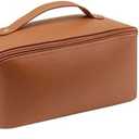 Personalized Makeup Bag for Women - Customized Large Travel Cosmetic Bag with Initial and Name - Premium PU Leather Toiletry Bag with Compartments and Handle for Travel Essentials & Gifts, orange