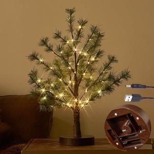 Hairui Christmas Tabletop Pine Tree Lights 60 LED 18IN Battery or USB Oprerated with Timer, Lighted Pine Tree for Home Winter Holiday Decor Indoor Use