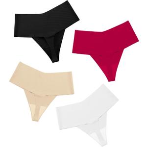 DEANGELMON Women Seamless Thongs No Show Thong Underwear Workout Panties High Waist Tanga Multiple Pack, Small