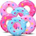 Civaner Mini Inflatable Donuts Party Decorations Blow up Donut Swimming Pool Floats Multicolored Inflatable Doughnut Tubes for Adults Birthday Party Decoration Beach Pool (Pack of 6)