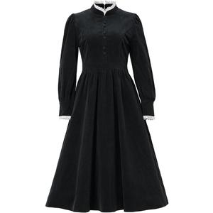 Womens Victorian Civil War Gown Stand Collar Regency Era Dress Edwardian Gown (Large, Black)