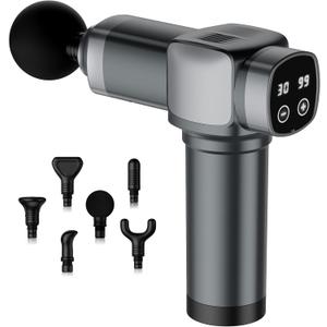 Deep Tissue Massage Gun, Portable Percussion Muscle Massager with 30 Speeds & 6 Attachments, Handheld Electric Back & Neck Massager for Pain Relief (Light Gray)