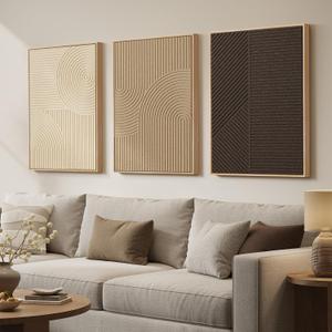 Large 3D Textured Framed Boho Neutral Wall Art for Living Room, 3 Piece Modern Minimalist Texture Paintings Artwork for Walls, Brown Beige Tan Geometric Pictures for Hallway Office Wall Decor 20x30 In, 20"w X 30"h X 3pcs