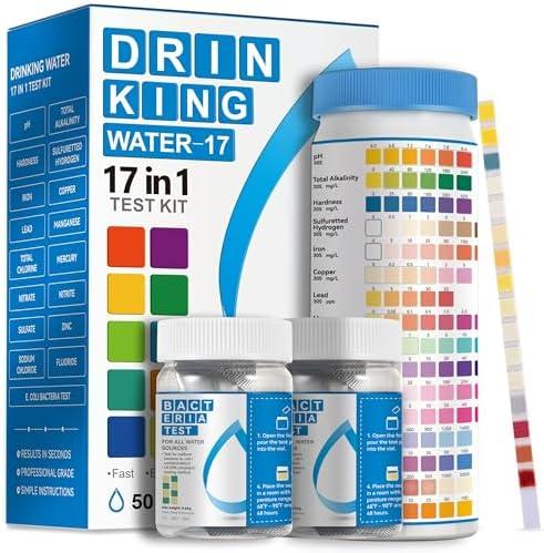 AAwipes Drinking Water Test Strips 17 in 1 50 Strips + 2 Bacteria Tester Kits, Complete Water Testing Kits for Home, Well, Tap Water, City Water, Flood Water Testing Strips (K03-50) EXP. 10/08/2027