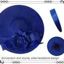 dressfan Church Fascinator Derby Hats for Women,20s 50s Linen Vintage Derby Hat for Church/Wedding/Cocktail/Tea Party, Royal Blue