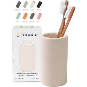 Organic Diatomite Toothbrush Toothpaste Makeup Brushes Razors Holder Bathroom Countertop Organizer Stand Cup Organizer (Beige)