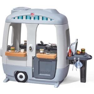 Step2 Adventure Camper Kids Playhouse, Indoor/Outdoor Playset with Kitchenette, Interactive Doorbell Sounds, 52-Piece Toy Accessories, Durable Plastic, For Toddlers 2+ Years, Large