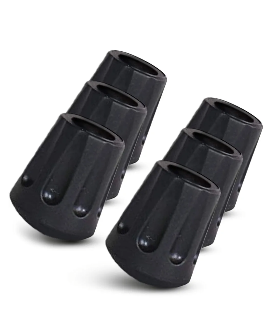 TrailBuddy Walking Stick Tips - Pack of 6 Replacement Rubber Cane Tips Fit Most Trekking & Hiking Poles w/Shock Absorption, Grip & Traction Protectors - 11mm Diameter
