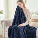 BEDELITE Fleece Throw Blanket for Couch 3D Ribbed Jacquard Soft and Warm Decorative Fuzzy Blanket Cozy, Fluffy, Plush Lightweight Navy Blue Throw Blankets for Bed, Sofa, 50x60 inches