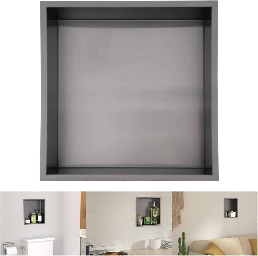 Lordear Shower Niche - 14" x 12" Recessed Shower Niche Shelf, No Tile Needed for Bathroom Storage (14"X 12", Black)
