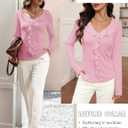 Women's Long Sleeve Shirts Dressy Casual V Neck Ruffle Knit Tunic Tops 2025 Fall Trendy Work Blouse (Pink, XS)