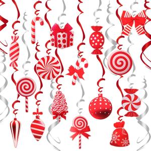 30Pcs Christmas Candy Hanging Swirl Decoration Red and White Xmas Holiday Party Streamers for Home Winter Indoor and Outdoor Decorations