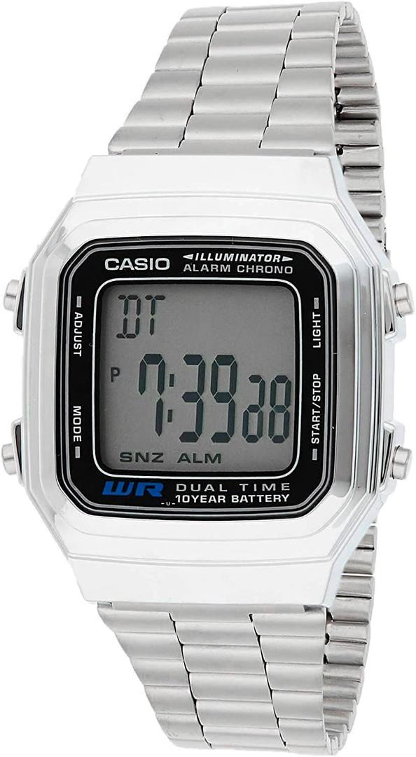 Casio Men's Vintage A178WA-1A Silver Stainless-Steel Quartz Watch with Grey Dial