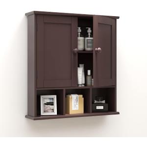 TaoHFE Brown Medicine Cabinets,Bathroom Wall Cabinet with 2 Door Adjustable Shelves,Over The Toilet Storage Cabinet,Espresso Bathroom Cabinet Wall Mounted for Laundry Room Kitchen, 20.1" X 5.1" X 22.8"