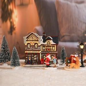 Vipush Christmas Village House Charming Christmas Ceramic Post Office Decoration with Lights – Perfect Illuminated Holiday Centerpiece for Your Festive Decor