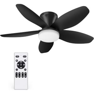 35 Inch Ceiling Fan with Lights and Remote Control, Quiet Modern Low Profile Fan Light with 6 Speeds, Dimmable LED, Reversible Blades for Bedroom Living Room Indoor/Outdoor, Black