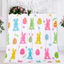 WovWeaveE Easter Fuzzy Blanket 60 x 50 Inch Bunny Throw Blanket Rabbit Flannel Blanket Eggs Fleece Blanket Soft Cozy for Spring Couch Sofa Bedroom Travel Home Decor