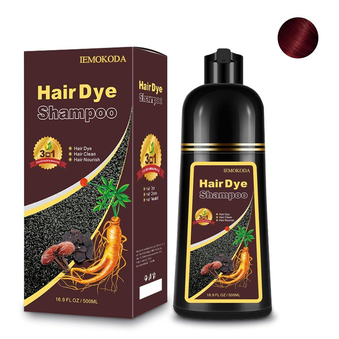 Hair Dye Shampoo 3-in-1, Instant Natural Hair Color Shampoo for Women Men 100% Gray Hair Coverage Champu Para Canas Mujer Dark Red, Lasting 3-4 Weeks & Easy to Use & All Hair Types, 500ml